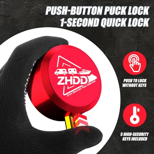 ZHDD Trailer Hitch Lock for 2 Inch Coupler with Safety Chain Lock, Heavy Duty Anti-Theft Trailer Tongue Coupler Lock for RV, Boat, Utility & Cargo Trailers (Red)