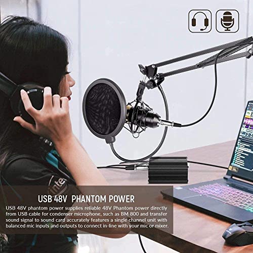 Image of XLR Phantom Power Supply, DC 5V, USB Powered, with 118.5in /59in Cables, Black