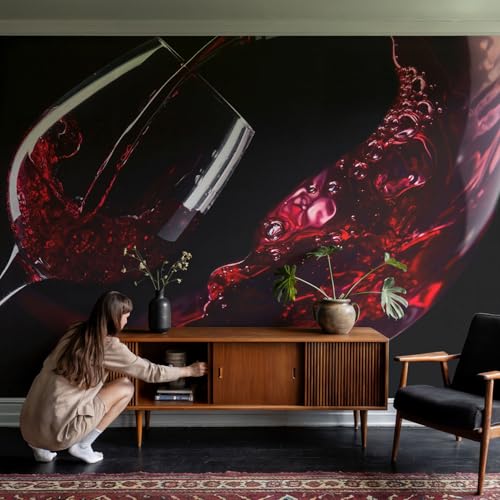 Papier peint intissé facile à nettoyer avec colle incluse vin rouge