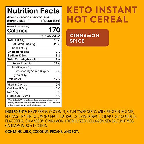 HighKey Snacks Keto Breakfast Hot Cereal - Instant Low Carb, Gluten Free Food - High Protein Oatmeal Snack - Perfect Ketogenic Friendly Products - Diabetic Diets - Grits - Cinnamon Spice