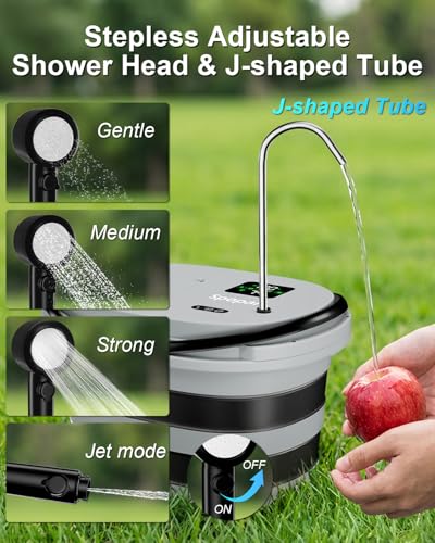 Kit de ducha portátil integrada para camping con cubo plegable de 20L y batería 13000mAh miniatura 3