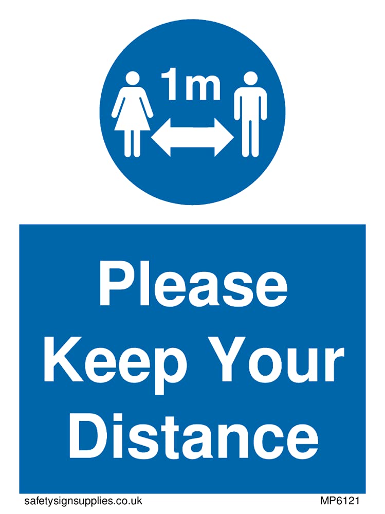 Pack of five - Social Distance 1m symbol with Please keep your distance Sign - 75x100mm - A7P
