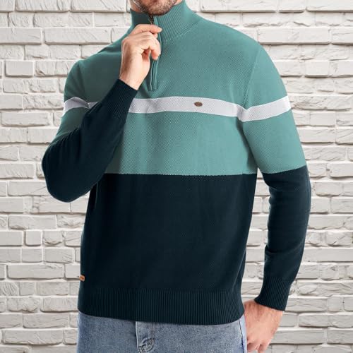 Muscularfit Mens Sweater Polo Long Sleeve Quarter Zip Color Block Lightweight Knitted Sweaters Causal Slim Fit Warm Pullover2