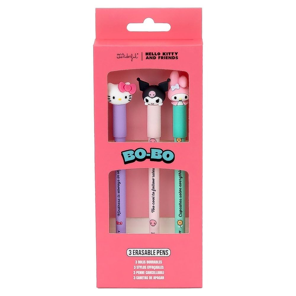Mr. Wonderful - Set de 3 bolis borrables Bo-Bo - Hello Kitty, My Melody y Kuromi