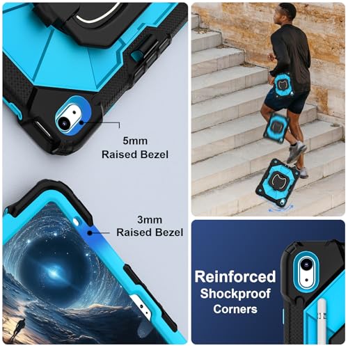Image of Scnioy Case for iPad (A16) 11th Generation 11 Inch (2025) / iPad 10th Generation Case 10.9 Inch (2022) with 360 Rotating Stand Screen Protector Pen Holder Shoulder Strap, Black Blue