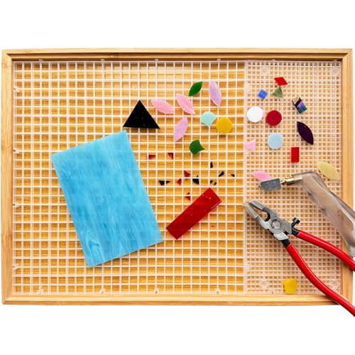 17x12 Stained Glass Cutting Mat Double-Layer Detachable Design Great for Scoring and Cutting Glass Catching Glass Shards Stained Glass Cutting Tools Supplies (2 Types Grid - Translucent)