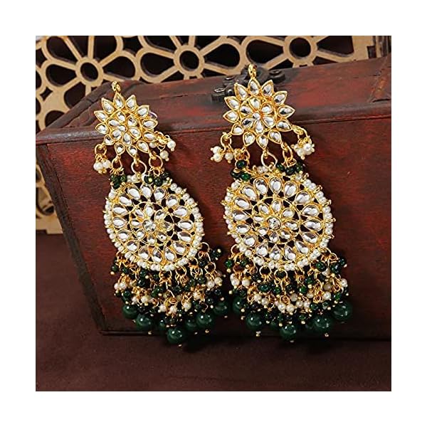 I Jewels Gold Plated Intricately Designed Traditional Statement Drop Earrings Glided With Kundans & Pearls (E2883) - Image 4