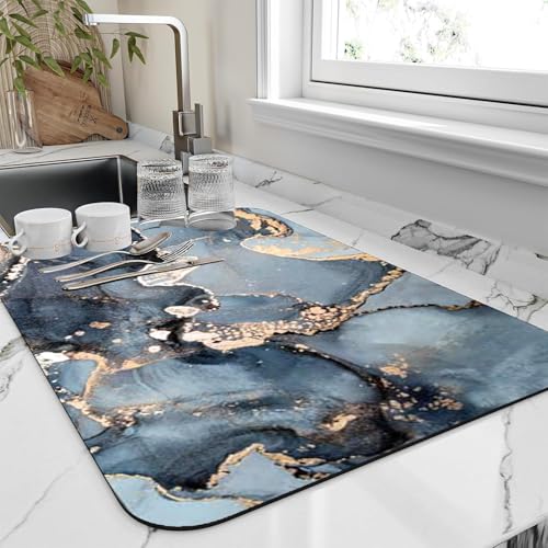 Image of Dish Drying mat for Kitchen Water Absorbent mats for Kitchen Utensils Large Dry mat for Kitchen Utensils Drying mat Water Absorbent mats for Kitchen Large Size 58x38cm (Design 3)