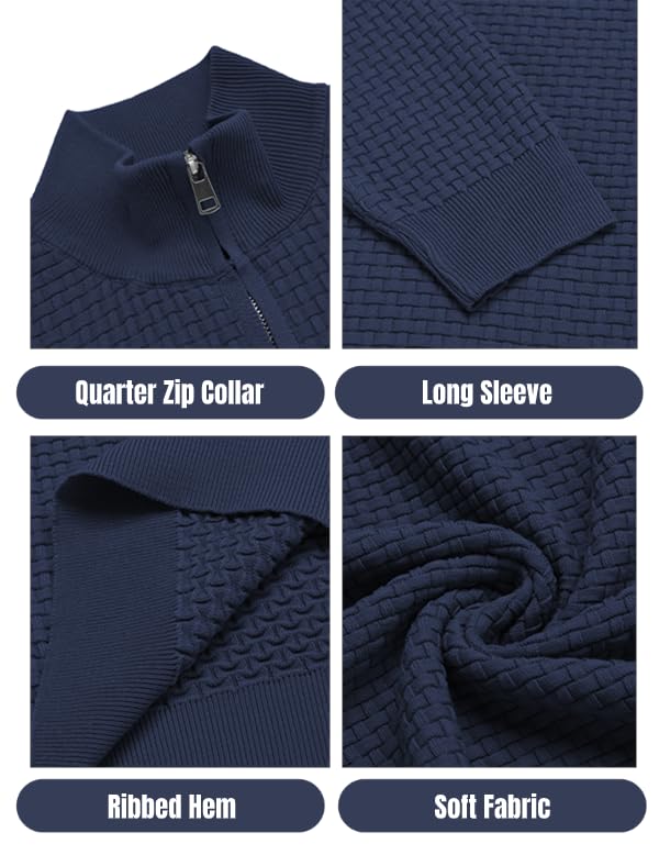 Image of COOFANDY Mens Quarter Zip Sweater Slim Fit Mock Neck Long Sleeve Pullovers