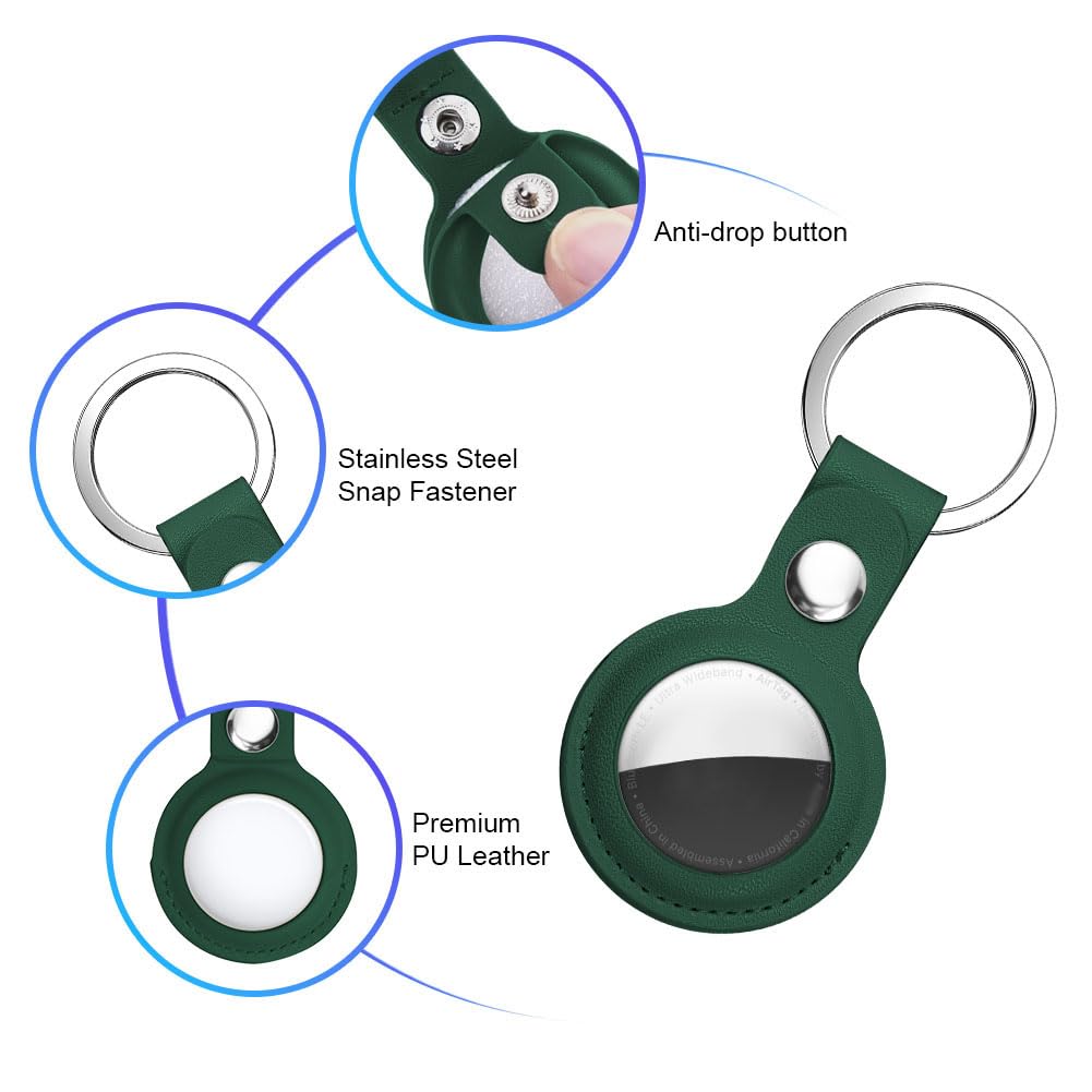 AXFEE Llavero para AirTag Cuero, Llaveros AirTag Funda Protectora con Película Protectora, Llavero Portátil Impermeable, Localizador para Llaves, Mascotas y Mochilas(Pasto Verde) — view 4