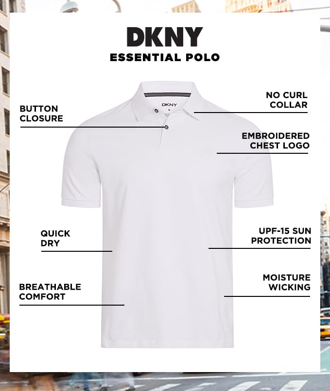 DKNY Soft Cotton Polo Shirts for Men - Modern Fit, Quick Dry, Casual Mens Polo Shirts Short Sleeve2