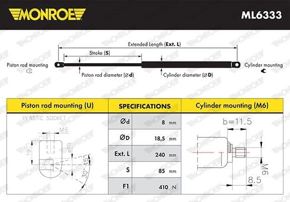 MONROE ML6333 Ammortizzatore pneumatico cofano motore