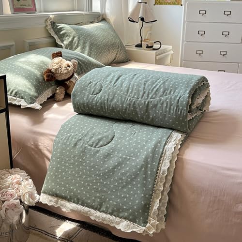 Odot Trapunta Piumino Estivo Reversibile, 4,5 Tog Cotone Trapuntino Copriletto Leggera Primaverile Coperta Trapuntatura Morbido per Letto Matrimoniale (Pois verde salvia,200 * 230cm)