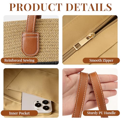 Image of Trifabricy Beach Bags for Women, Summer Beach Tote Straw Purse Shoulder Handbags Large Straw Beach Bag for Summer Travel