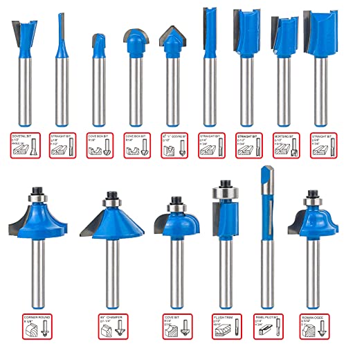 Router Bits Set 1/4 Shank - Baidets Plus 15 Piece Router Bit Set Craftsman, 1/4” Tungsten Carbide Router Bits For Woodworking #TOP1