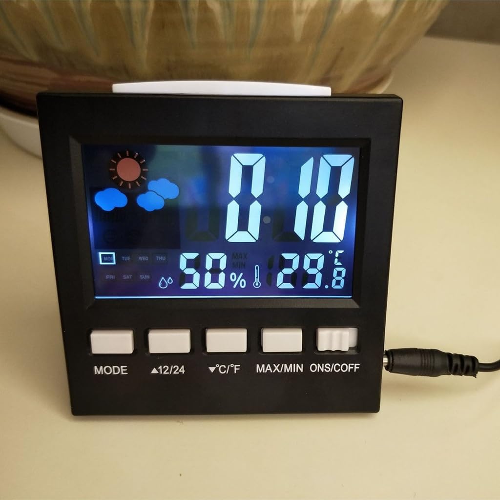 Calendar Clock Alarm LED Backlight Temperature Humidity Display Sound Control Color Screen Weather