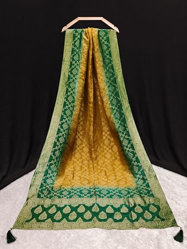 TRENDMALLS Women's Banarasi Silk Ethnic Motiff Design Dupatta (D07-GreenYellow)2