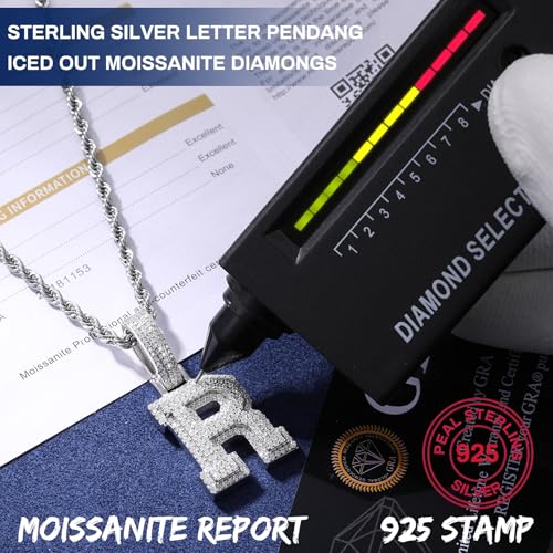 YIMERAIRE Moissanite Iced Out Letter Pendant Necklace 925 Sterling Silver Iced Out Moissanite R Initial Letter Pendant Necklace For Men Women4