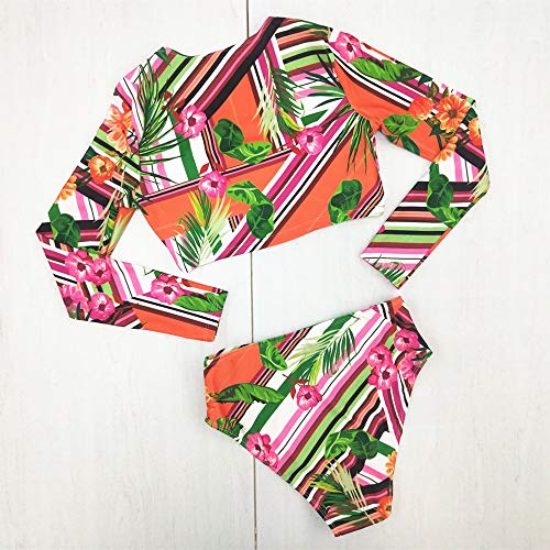 Bowanadacles Womens Long Sleeve Zipper Front high Waist Thong Bikini Set 2 Piece Swimsuit (M, Green)