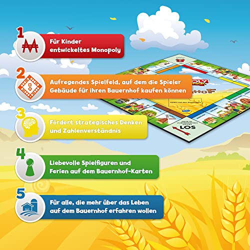 Winning Moves Monopoly Junior Mein Bauernhof - Familienspiele Strategie Brettspiele Monopoly Mein Bauernhof Junior Edition - Brettspiel für Kinder - 2+ Spieler ab 5+ Jahren - Deutsch – Bild 3