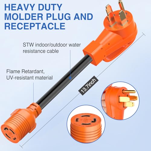 Image of Nilight NEMA 14-50P to L14-30R Generator Transfer Switch Adapter 240V /120V 50 Amp Male to 30 Amp Female Twist Lock 4 Prong Generator Plug Pure Copper Heavy Duty 10 AWG ETL Listed for Power Backup