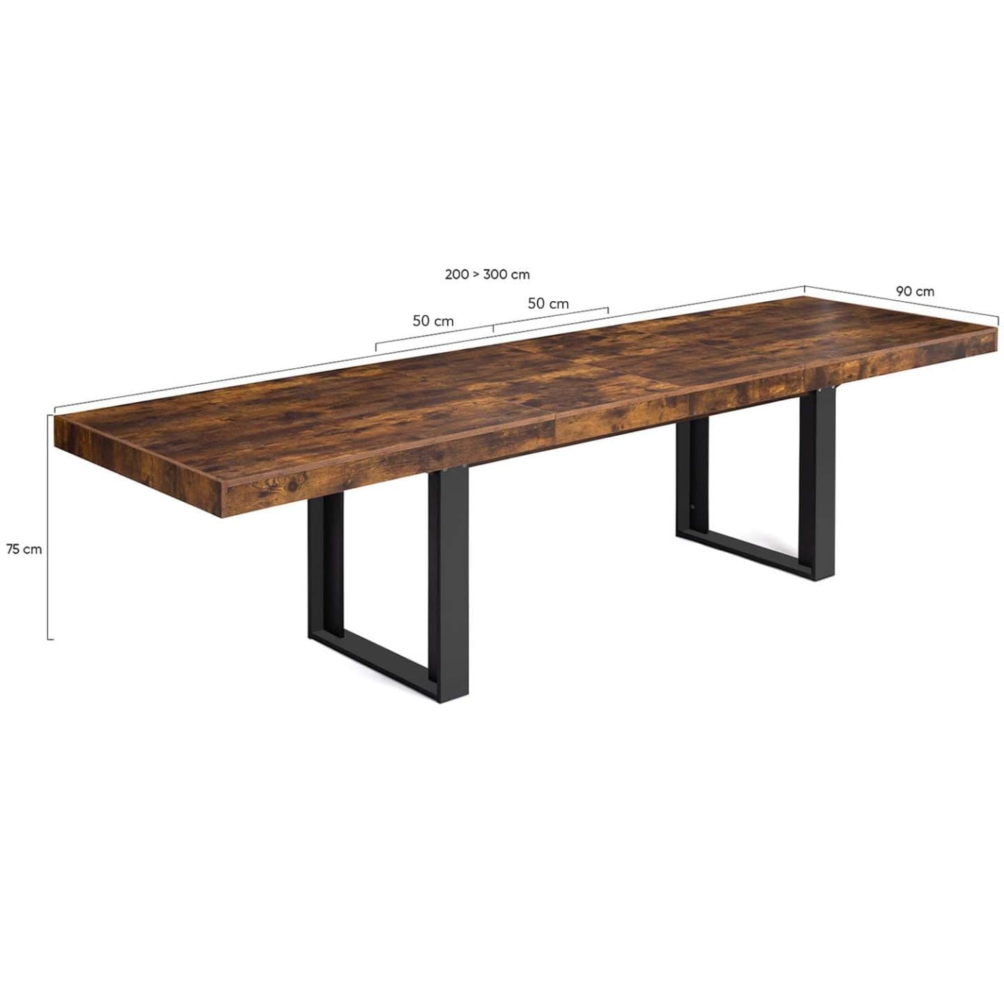 IDMarket - Ausziehbarer rechteckiger Esstisch Phoenix 6-12 Personen Holz Effekt antik und schwarz 200-300 cm