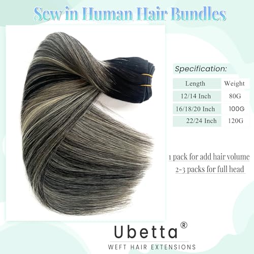Image of Balayage Blonde Highlight Weft Hair Extensions Human Hair Weave Extension Black Hair Balayage White Grey Highlights Sew in Hair Extensions Real Human Hair Wefts 18 Inch Hair Wefts Weave Bundles 100G