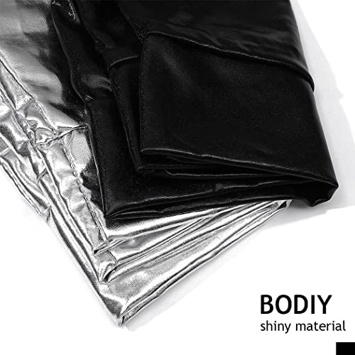 Bodiy Metallic Shiny Bodysuit Cutout One Piece Swimwear High Leg Cut Backless Bathing Suits Party Tank Top For Women (Silver) #TOP5