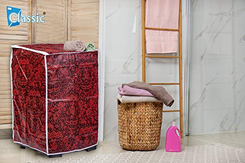 Image of Classic Top Load Washing Machine Cover Suitable For Bosch Back Panel 9 Kg, 9.5 Kg, 10 Kg, 10.5 Kg, 11 Kg (66cmsX63cmsX99cms, Red Flower)