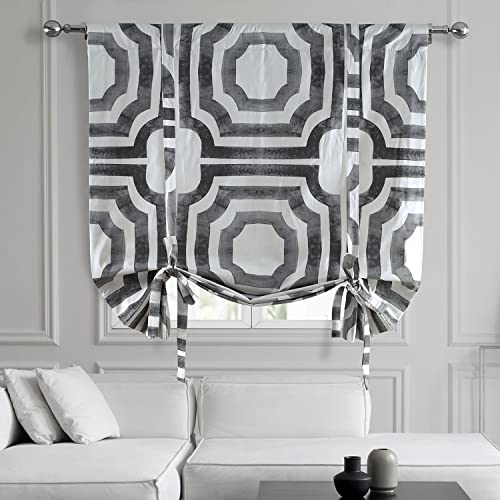 Image of HPD Half Price Drapes Room Darkening Tie Up Curtains 46 X 63 Inch Mecca Printed Cotton Window Roll Up Balloon Curtain for Living Room, Kitchen PRTW-TUD23A-63 (1 Panel), Mecca Steel