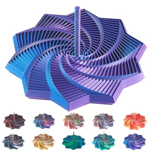 Image of 3D Printed Expanded Sensory Star with Handle, Custom Dual /Tri /Quad-Color Printing,Dual Motion Hypnotic Spiral for ADHD Focus & Stress Relief,Office Desktop Fidget Toy (Blue-Purple, L-25 Rings)