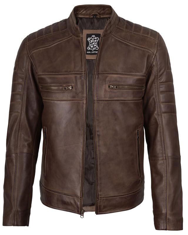 Image of Blingsoul Men's Leather Jacket - Real Lambskin Motorcycle Cafe Racer Biker Style Jacket