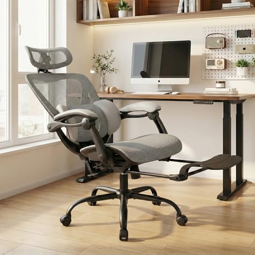 Image of MALOL Ergonomic Mesh Office Chair with Footrest, Executive High Back Computer Desk Chair with 3D Adjustable Headrest & 5-Level Lumbar Support, Reclining Tilt Lock, 3D Arms, 300LBS Capacity, White