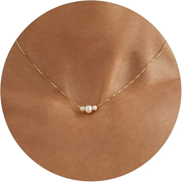 Plenky Pearl Necklaces for Women-14k Gold Plated Layered-Single Pearl Necklace Simple Pearl Choker Necklaces for Women Trendy Cute Gold Necklace Jewelry for Women Gifts