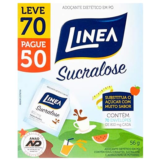 Linea Adoçante em Pó Sucralose com 70 envelopes de 800mg cada, 56g