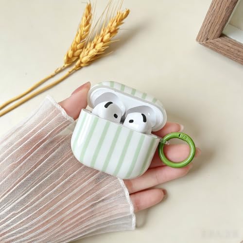 Image of MINSCOSE for AirPods 4 Case,Cute Striped Aesthetic Pattern Design with Girly Keychain Ring,Soft TPU Protective Shockproof Cover with Cleaner Kit for Girls Women for Airpods 4-Green