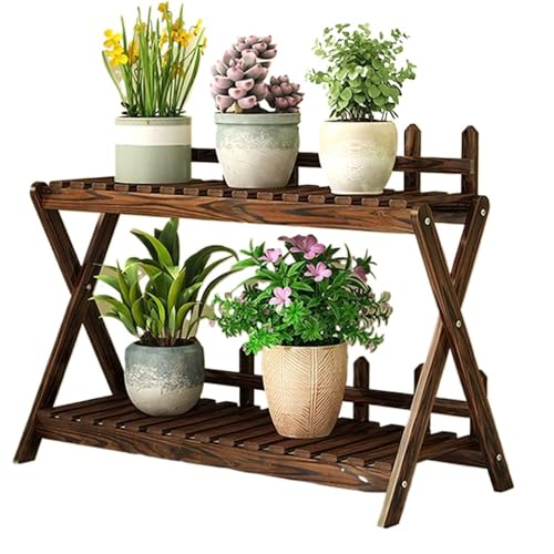 Ghbunuz フラワースタンド フラワーラック 多肉植物ラック 天然木製 花台 植物棚 置き台 観葉植物ラック 盆栽スタンド 防錆防腐 フラワーポットホルダー スタイリッシュ 屋外室内 組み立て簡単 取り付けツール付き (S)