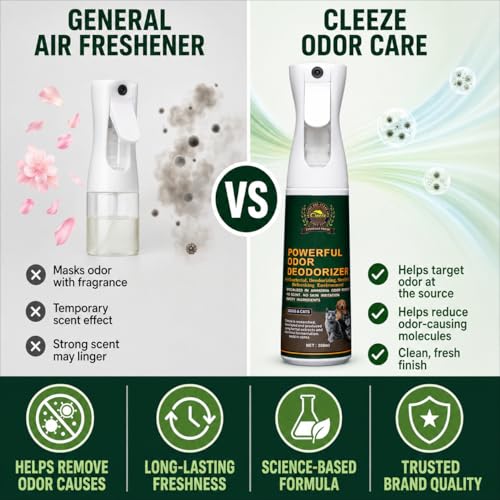 Image of Cleeze Pet Odor Eliminator Spray for Strong Odor, Dog Deodorizing Spray for Dogs and Cats, Pet Deodorizer, Pet Odor Spray for Urine, Carpet, Furniture, Fabric, Safe for Pets, Natural Ingredients, 10oz