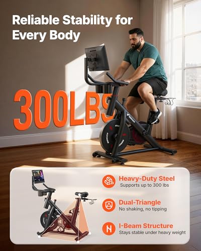 Image of MERACH Exercise Bike, Magnetic Friction Stationary Bike with Brake Pad and Exclusive App, Low Noise Indoor Cycling Bike with 300lbs Weight Capacity, Tablet Mount and Fitness Courses for Weight Loss