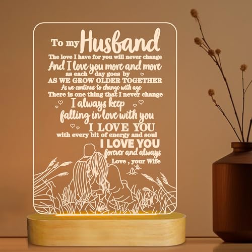 Anniversary Couple Gifts for Husband, 3D Illusion Lamp Valentines to Husband Boyfriend Men Couples from Wife, I Love You Night Light as Valentines Birthday Anniversary Romantic Ideal Gift