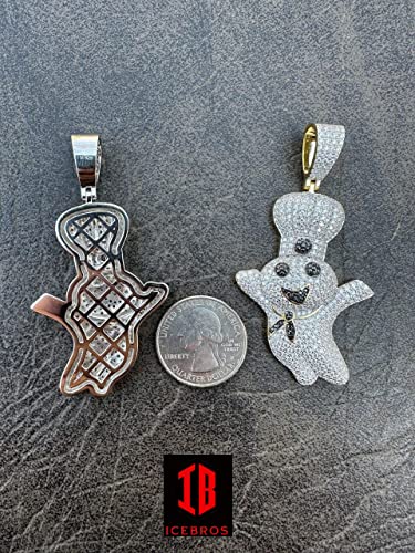 Icebros Moissanite Solid 925 Silver Gold Pillsbury Doughboy Money Necklace Pendant Iced (White Gold) #TOP7