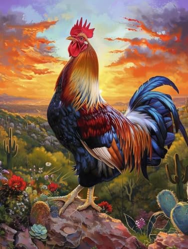Diamond Painting Coucher Soleil 80x110cm Coq - Kit Broderie 5D