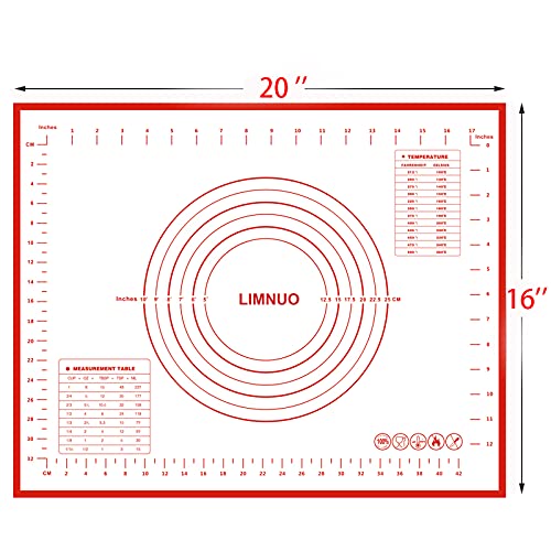 LIMNUO Silicone Pastry Baking Mat Non Stick Large Extra Thick with Measurements Baking Mat,Counter Mat, Dough Rolling Mat,Oven Liner, 20 x 16 Inch