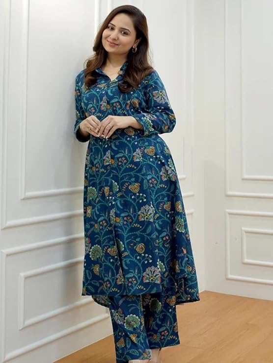 Image of GRECIILOOKS Kurta Sets women stylish | Kurta's Set | Woman Ethnic Co-Ord Set | Women's Straight Printed Kurta with Pant | Festive Indian Traditional Outfit Dress for Functions & Puja | 3 /4 Half Sleeve