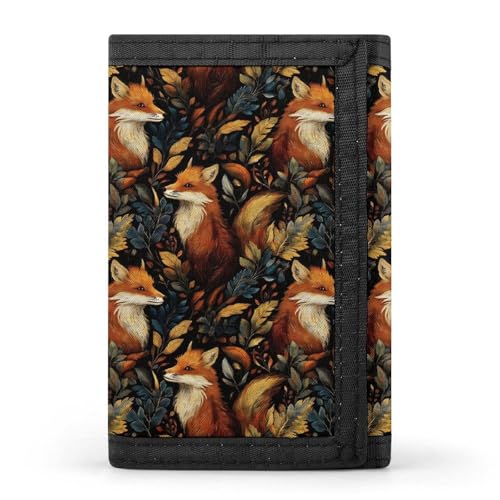 Retro Forest Fox Print Wallet for Men, 8 Credit Card Holder Slim Minimalist Front Pocket Small Mens Bifold Wallets