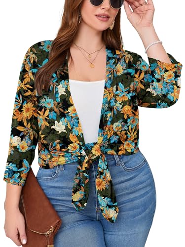 Image of AusLook Women's Plus Size Lightweight Open Front Cardigan 3 /4 Sleeve Cover Ups Shrugs Shawls and Wraps Kimono Jacket Coat