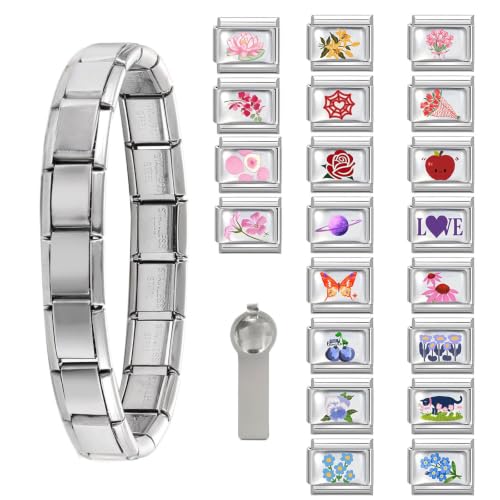 ITingstere Italian Charms Bracelet Pink Sliver 22Pcs Glitter Charm Set Jewelry Gifts (Silver)