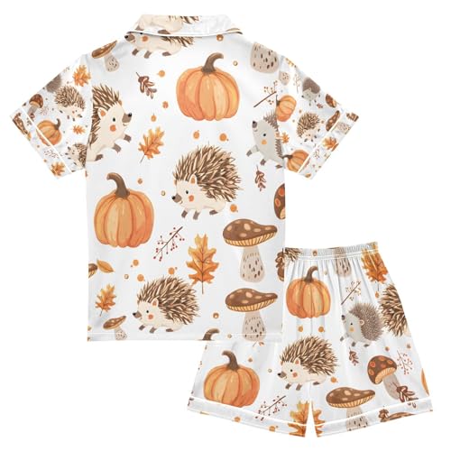 senya Hedgehog and Pumpkin Satin Summer Pajama Sets Silk Short Sleeve Button Down Sleepwear2