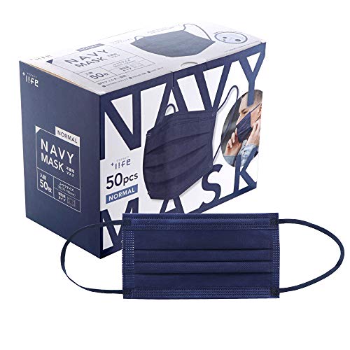 プラスライフ 不織布マスク 個包装 カラーマスク プリーツ型 50枚 ネイビー BFE/VFE/PFEフィルター 3層構造 耳が痛くなりにくい 使い捨てのサムネイル