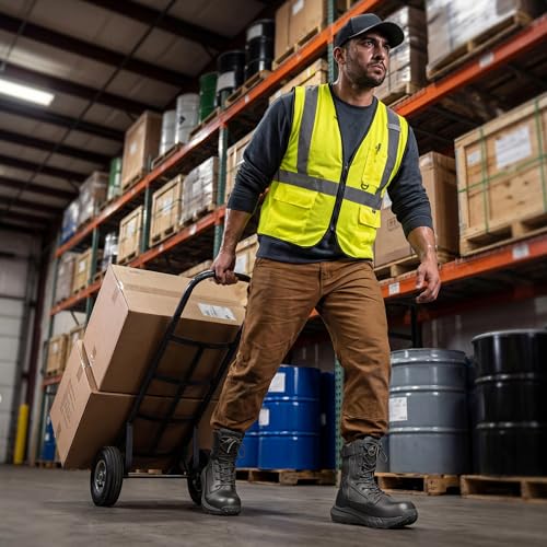 Image of NORTIV 8 Men's 8 inch Composite Toe Work Boots, Lightweight Side Zipper ASTM F2412-24 & ASTM F2913-24 Safety Military Boots for All-Day Comfort, Peakforce-Nano